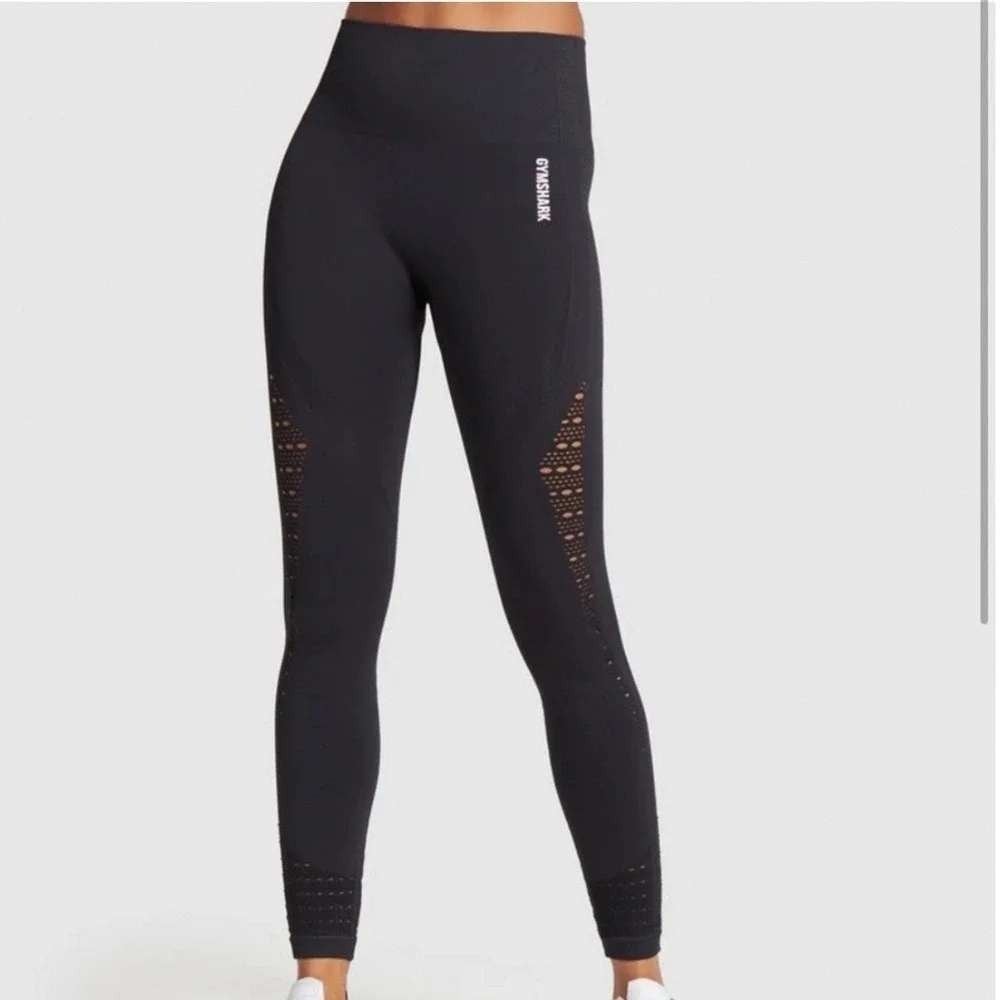 Gymshark Energy+ Seamless Leggings Black High Waisted Eyelet Detail Small